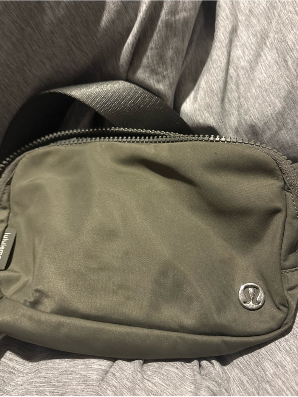 lululemon Olive Green Crossbody Belt Bag with Silver Logo